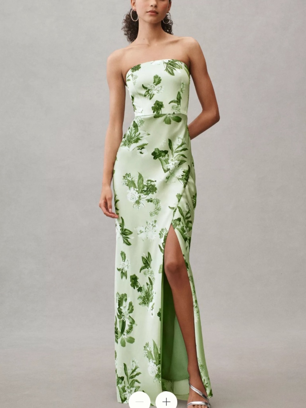 BHLDN 'Avianna' Stretch Satin Strapless Side-Slit Maxi Dress in Green (NWT)